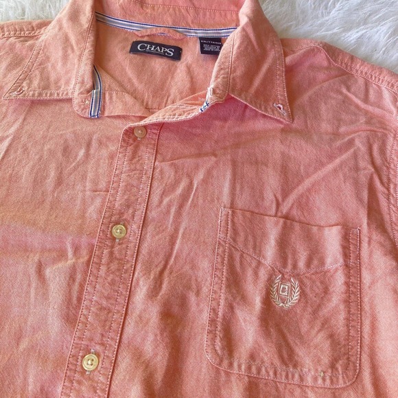 Mens Chaps Easy Care Long Sleeve Coral Button Front Shirt Size XXL 2XL Preppy - Picture 2 of 9